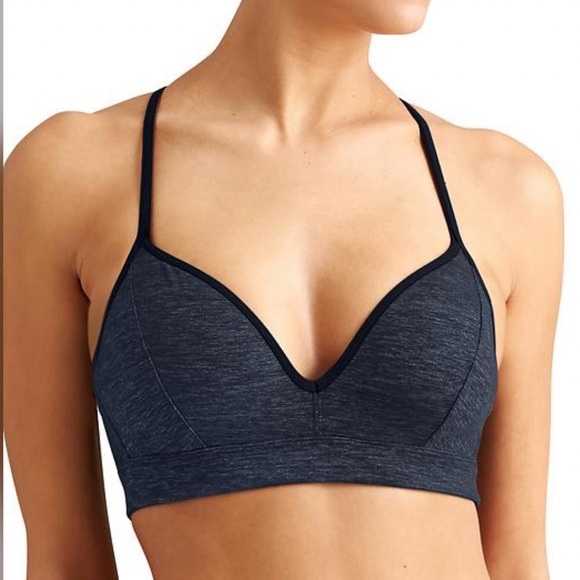 Athleta Quest Wherever Bra Size Large Navy Padded V Neck Comfy Athleisure - Picture 1 of 8